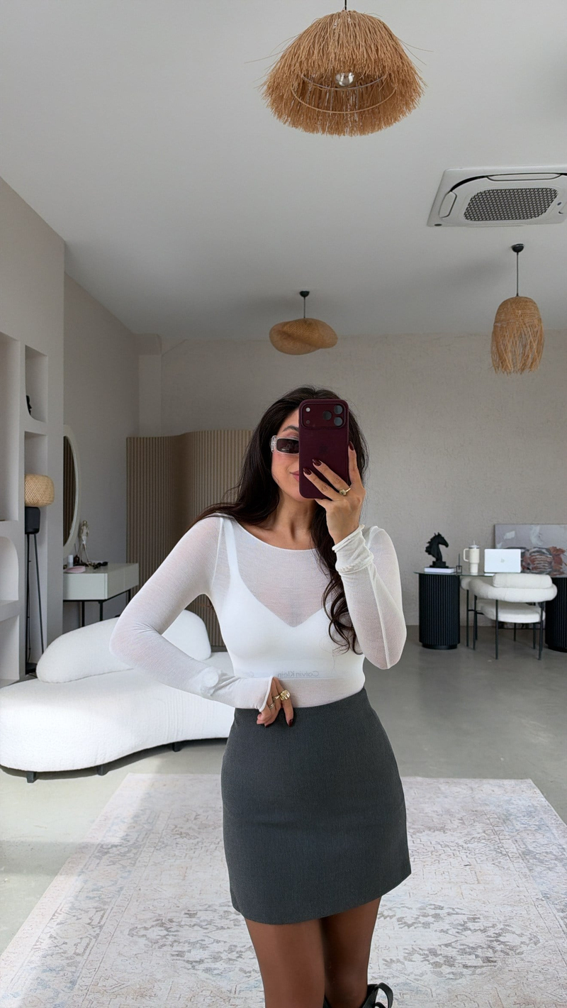 Beyaz Kaşmir Transparan Bluz