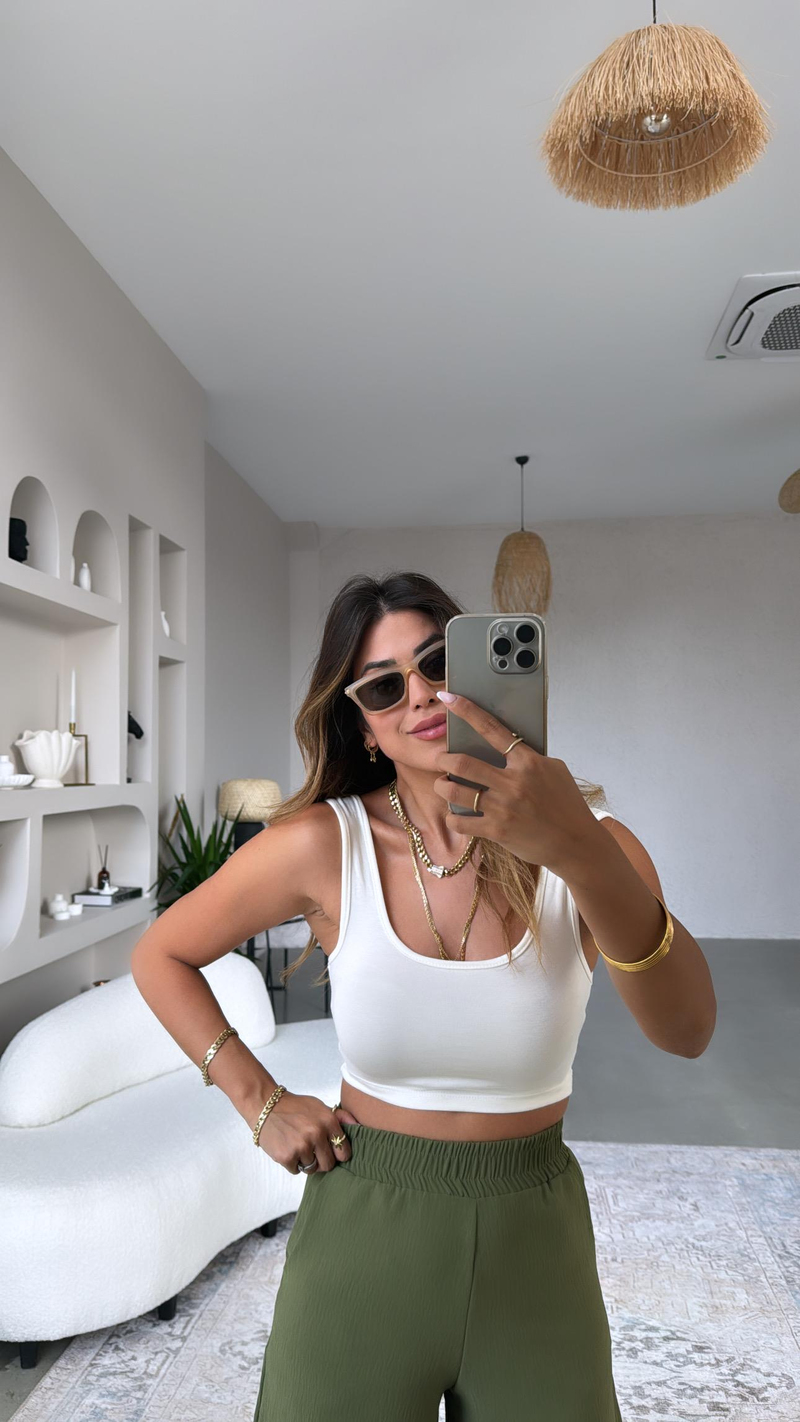 Beyaz Oys Crop Atlet
