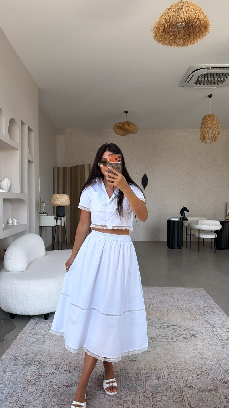 Beyaz Poplin Premium Gömlek Etek Takım