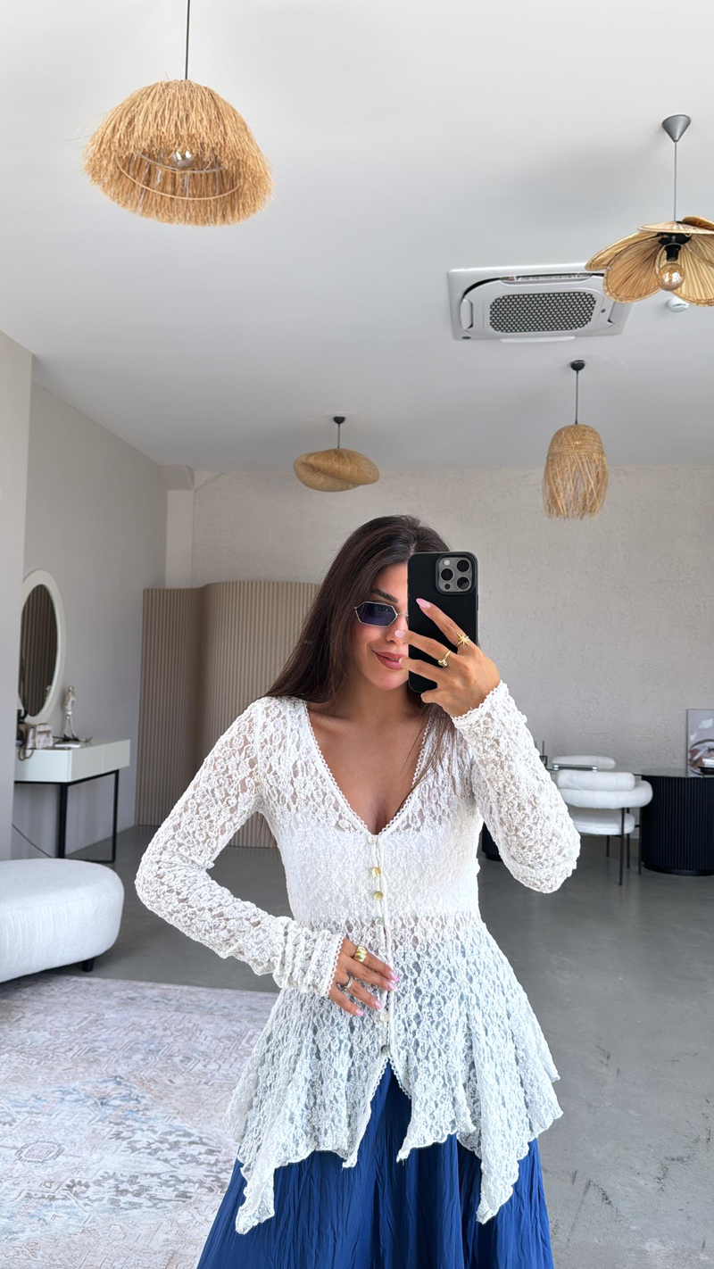 Beyaz Premium Dantel Bluz