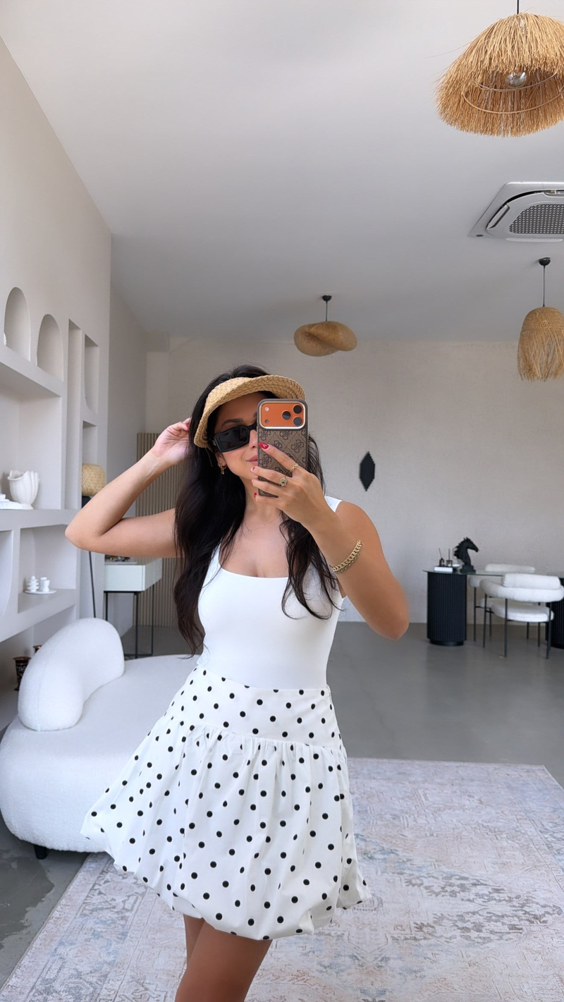 Beyaz Puantiyeli Balon Şort Etek