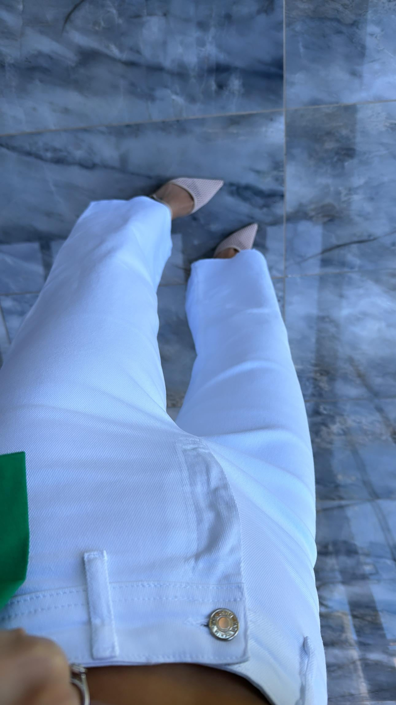 Beyaz ZR Yüksek Bel Likralı Jean