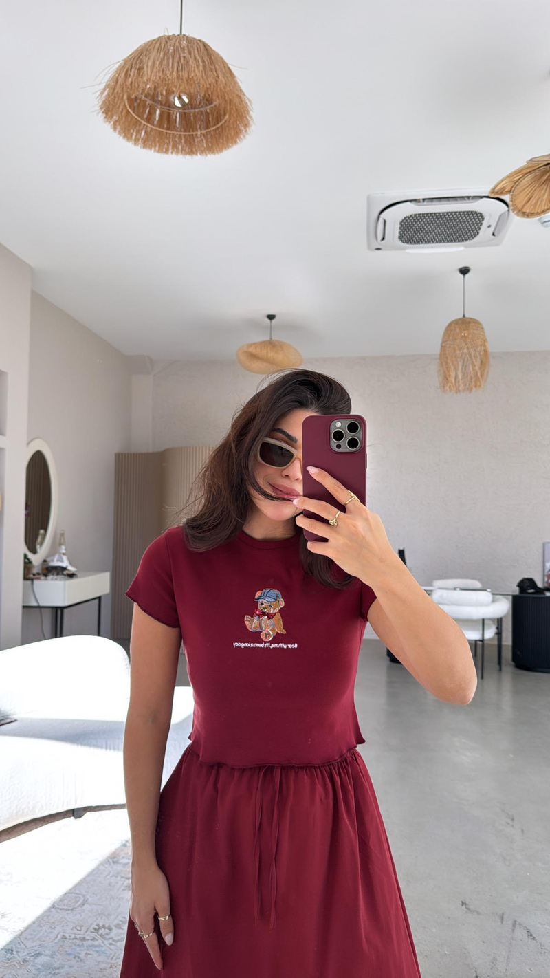 Bordo Ayıcıklı Tshirt