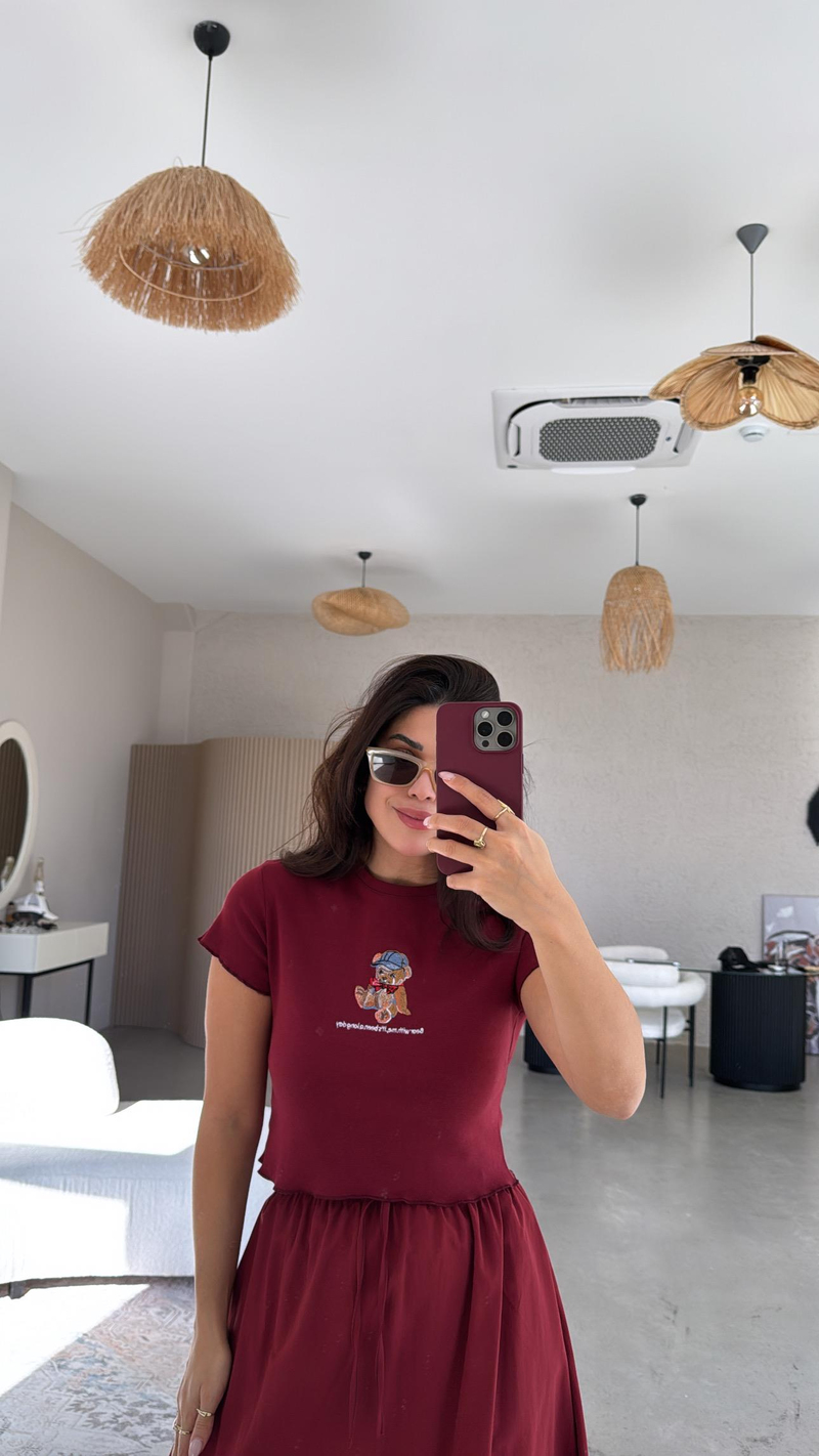 Bordo Ayıcıklı Tshirt