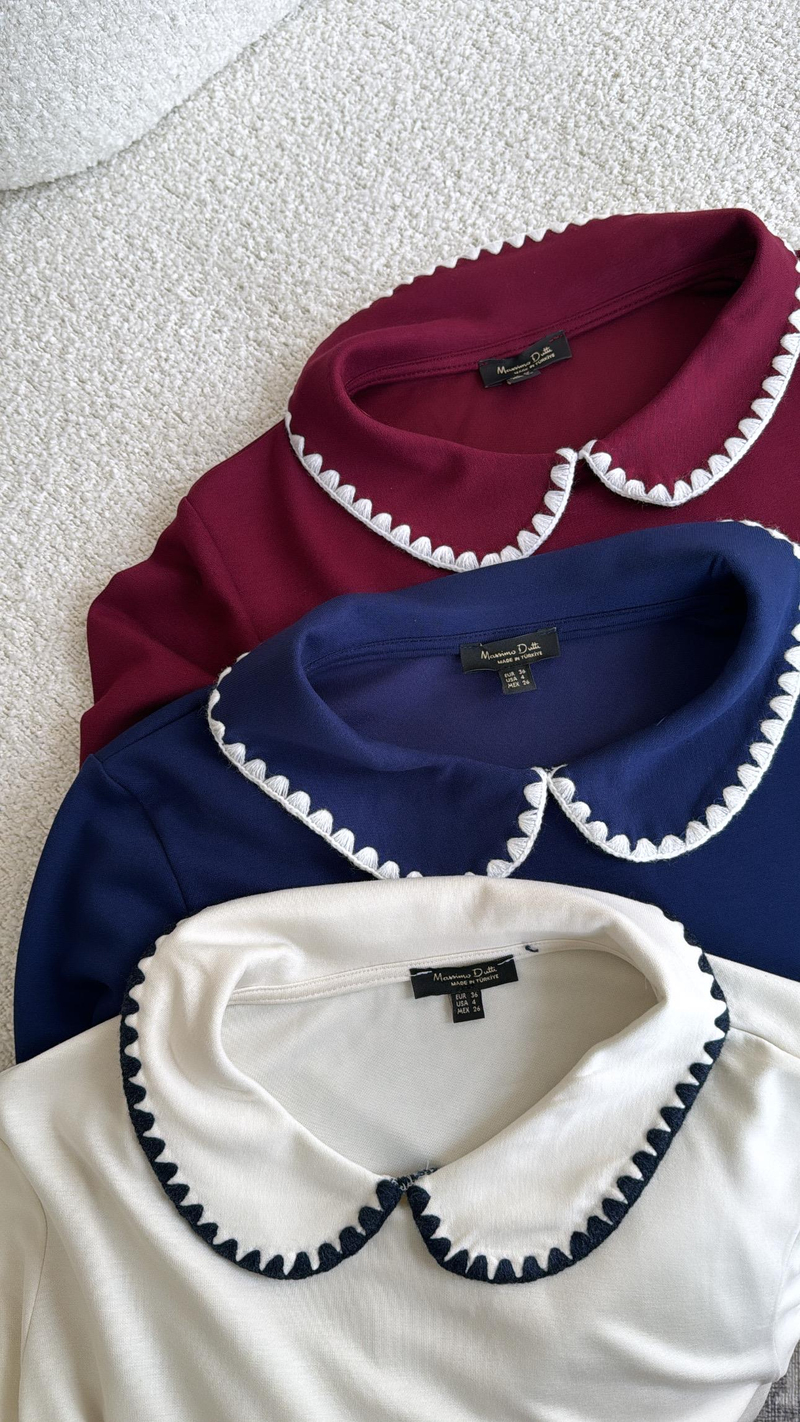 Bordo Bebek Yakalı Massi Bluz