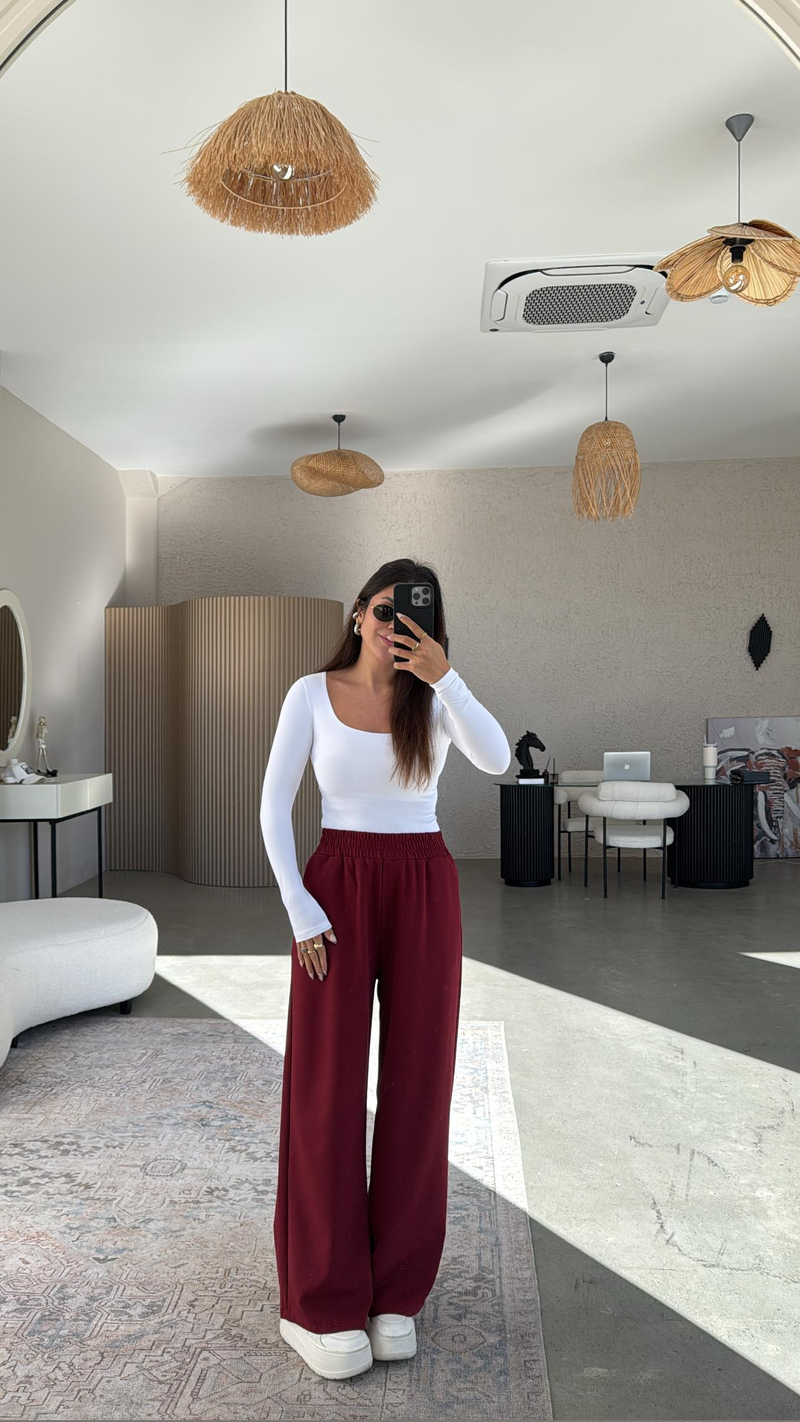 Bordo Beli Lastikli Mrc Pantolon