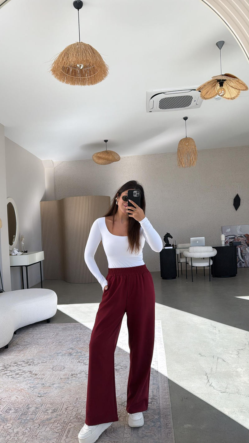 Bordo Beli Lastikli Mrc Pantolon