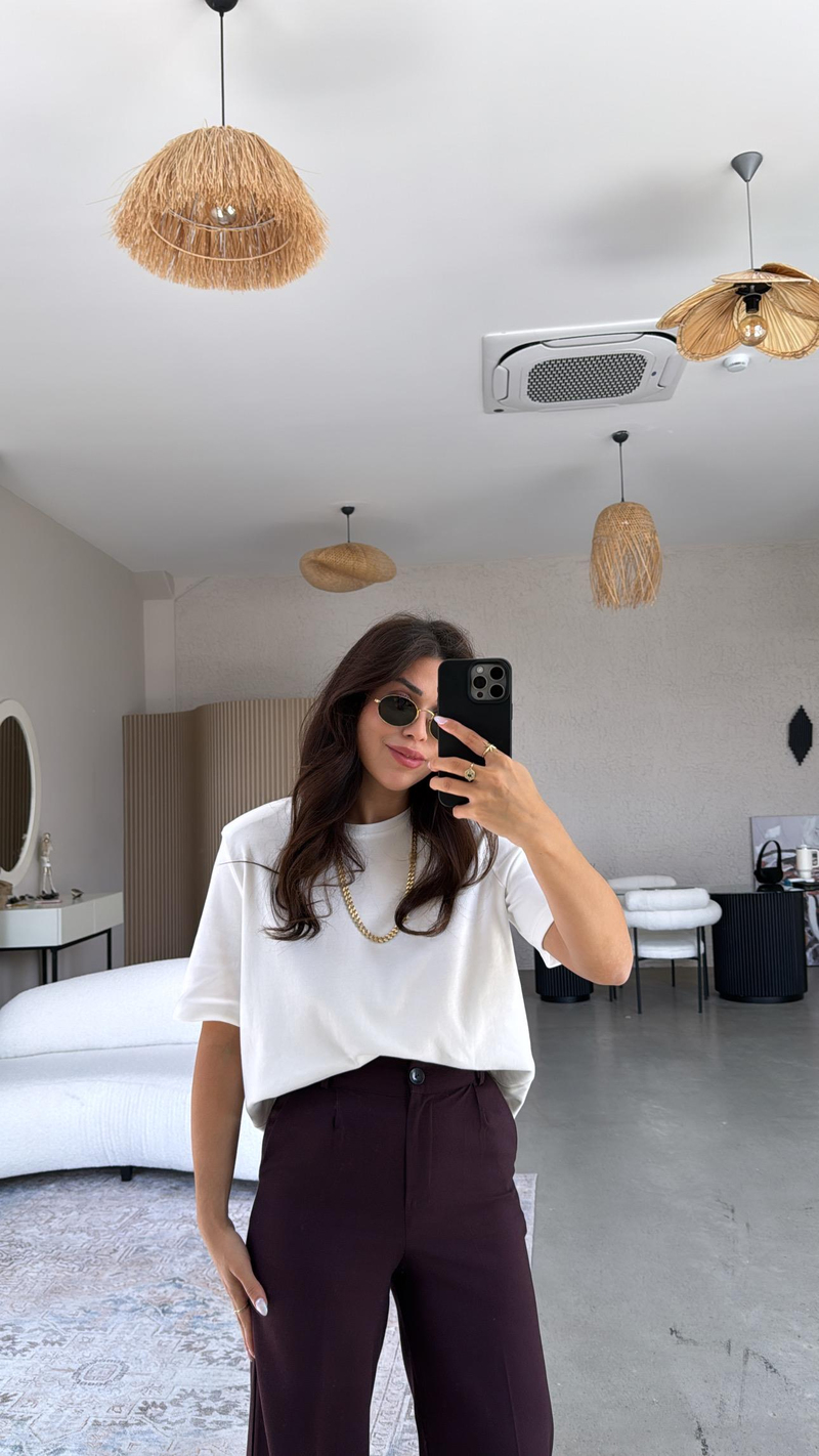 Bordo Bol Paça Çift Pileli Pantolon