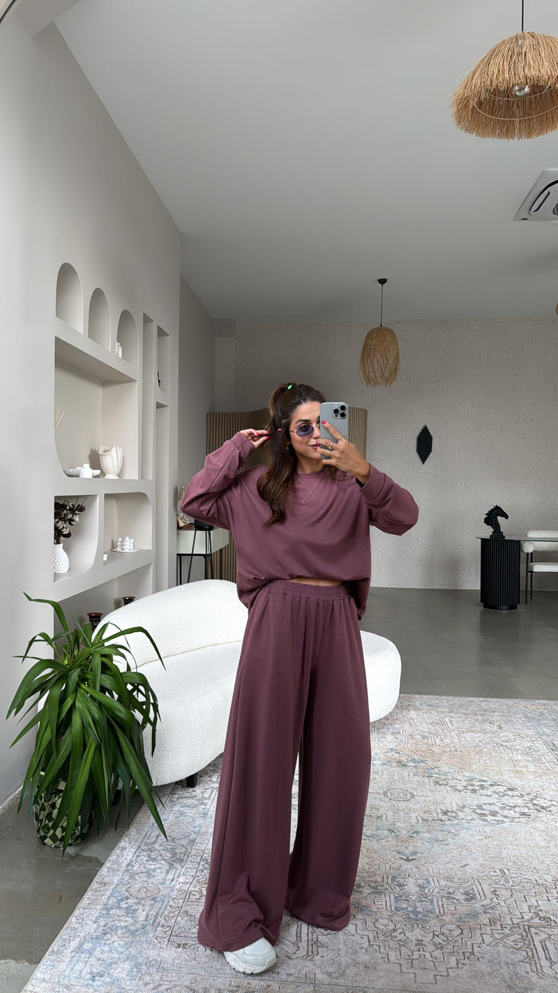Bordo Bol Paça Sweatshirt Eşofman Takım