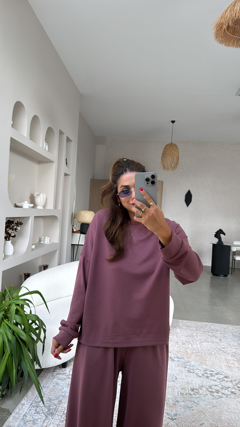 Bordo Bol Paça Sweatshirt Eşofman Takım