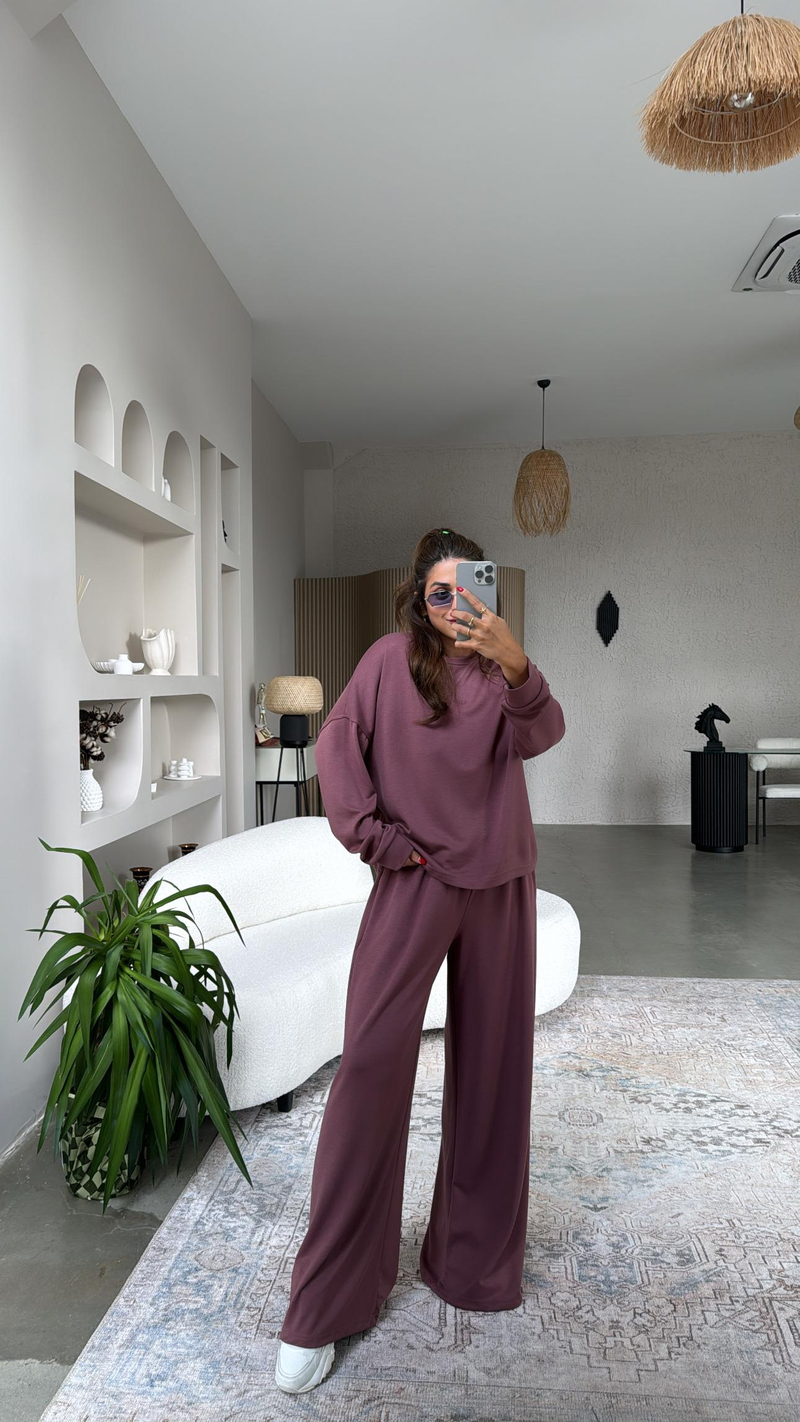 Bordo Bol Paça Sweatshirt Eşofman Takım