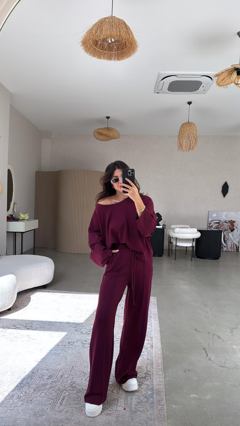 Bordo Dikiş Detay Modal Takım