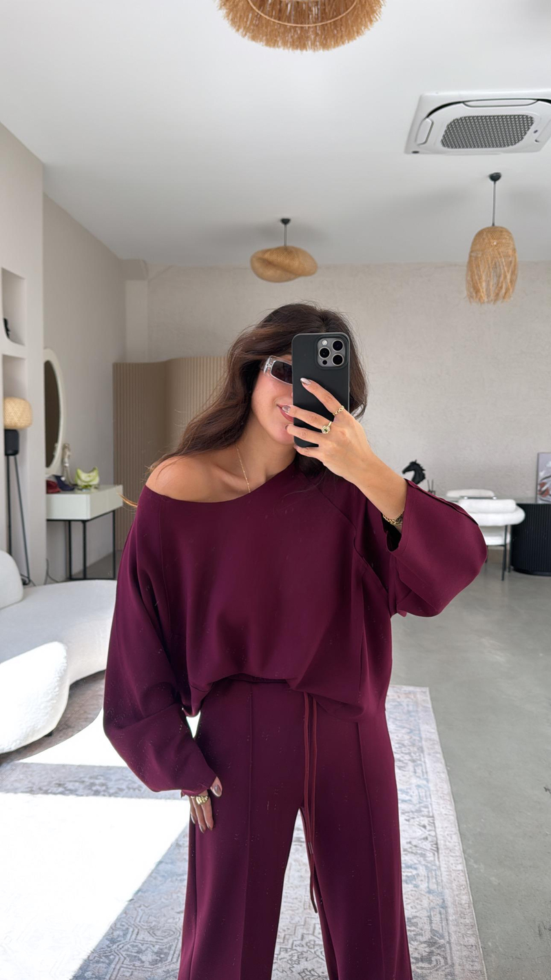 Bordo Dikiş Detay Modal Takım