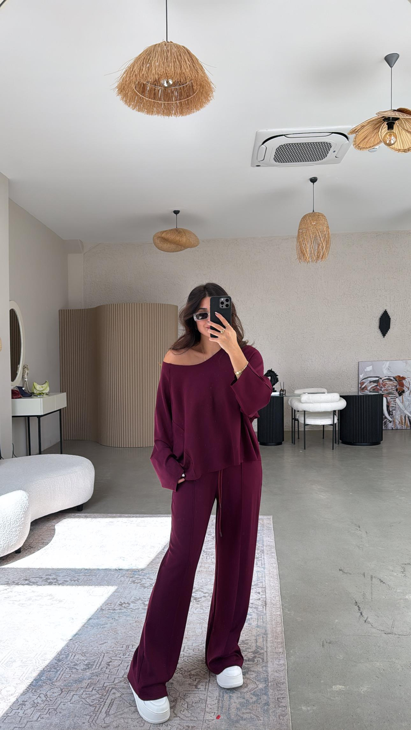 Bordo Dikiş Detay Modal Takım