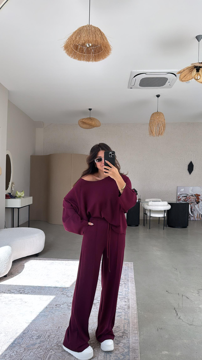 Bordo Dikiş Detay Modal Takım