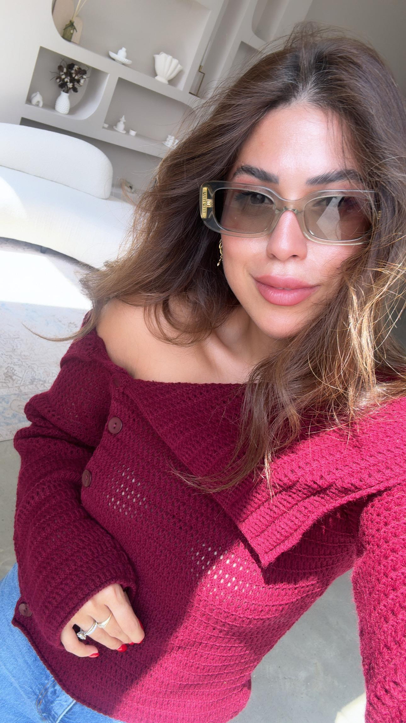 Bordo Düğmeli Madonna Triko