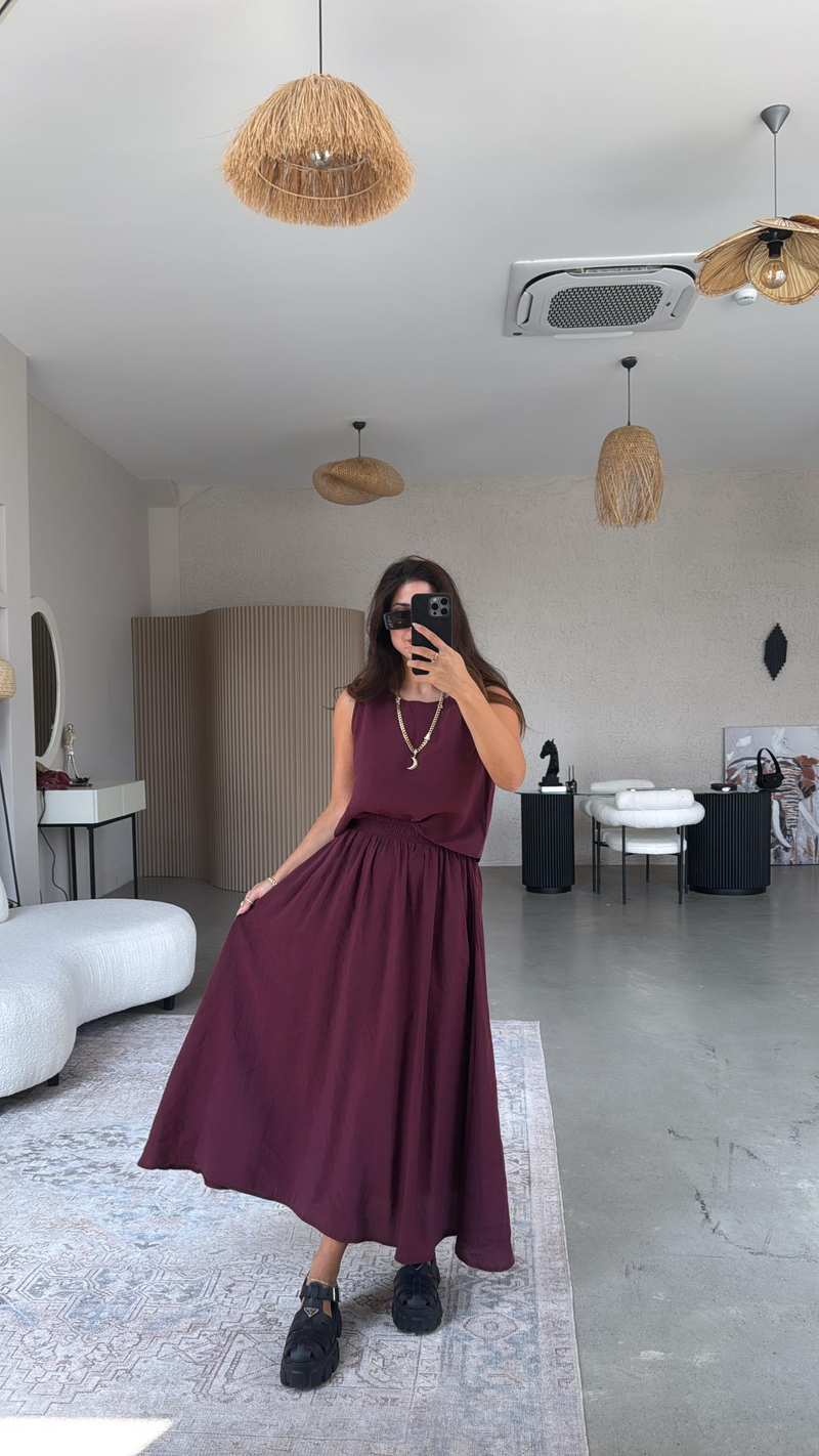 Bordo Etek Bluz Dökümlü Takım