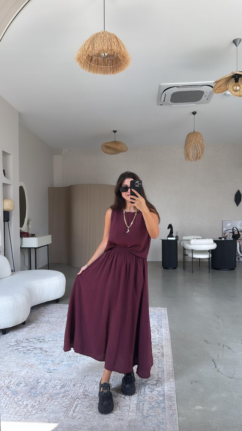 Bordo Etek Bluz Dökümlü Takım