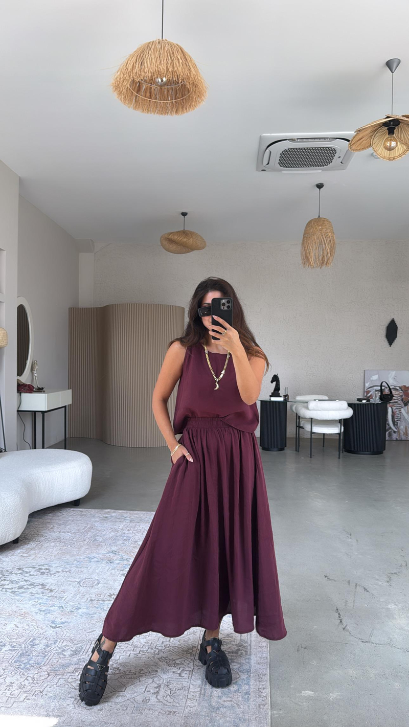Bordo Etek Bluz Dökümlü Takım