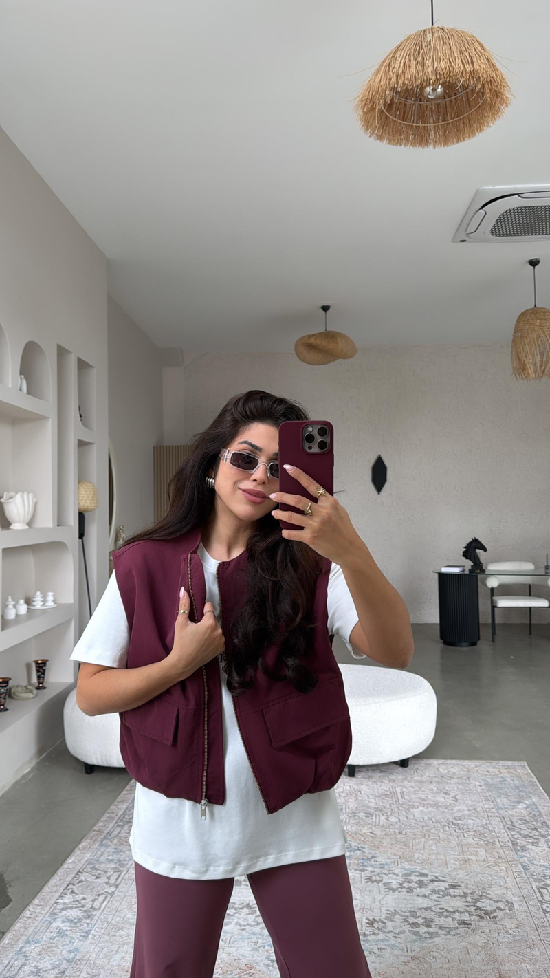 Bordo Fermuarlı Yelek