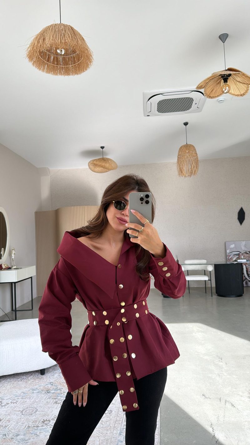 Bordo Gold Detaylı Tasarım Muadil Gömlek