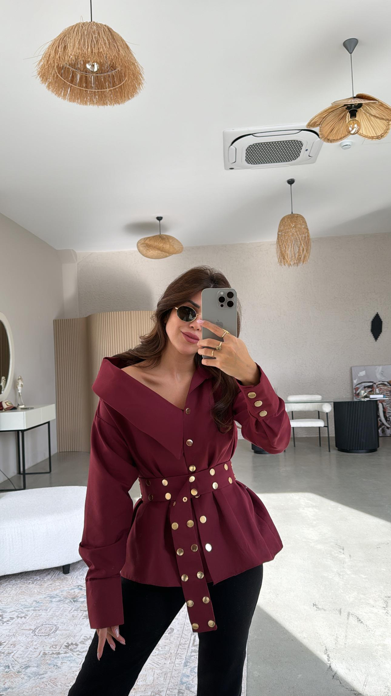 Bordo Gold Detaylı Tasarım Muadil Gömlek