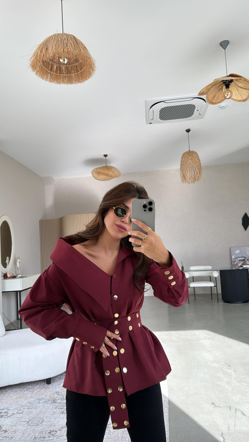 Bordo Gold Detaylı Tasarım Muadil Gömlek