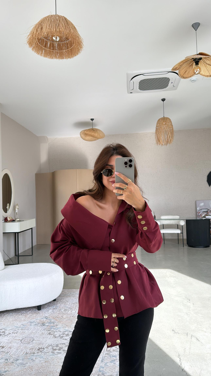 Bordo Gold Detaylı Tasarım Muadil Gömlek