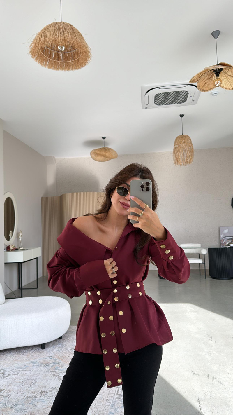 Bordo Gold Detaylı Tasarım Muadil Gömlek