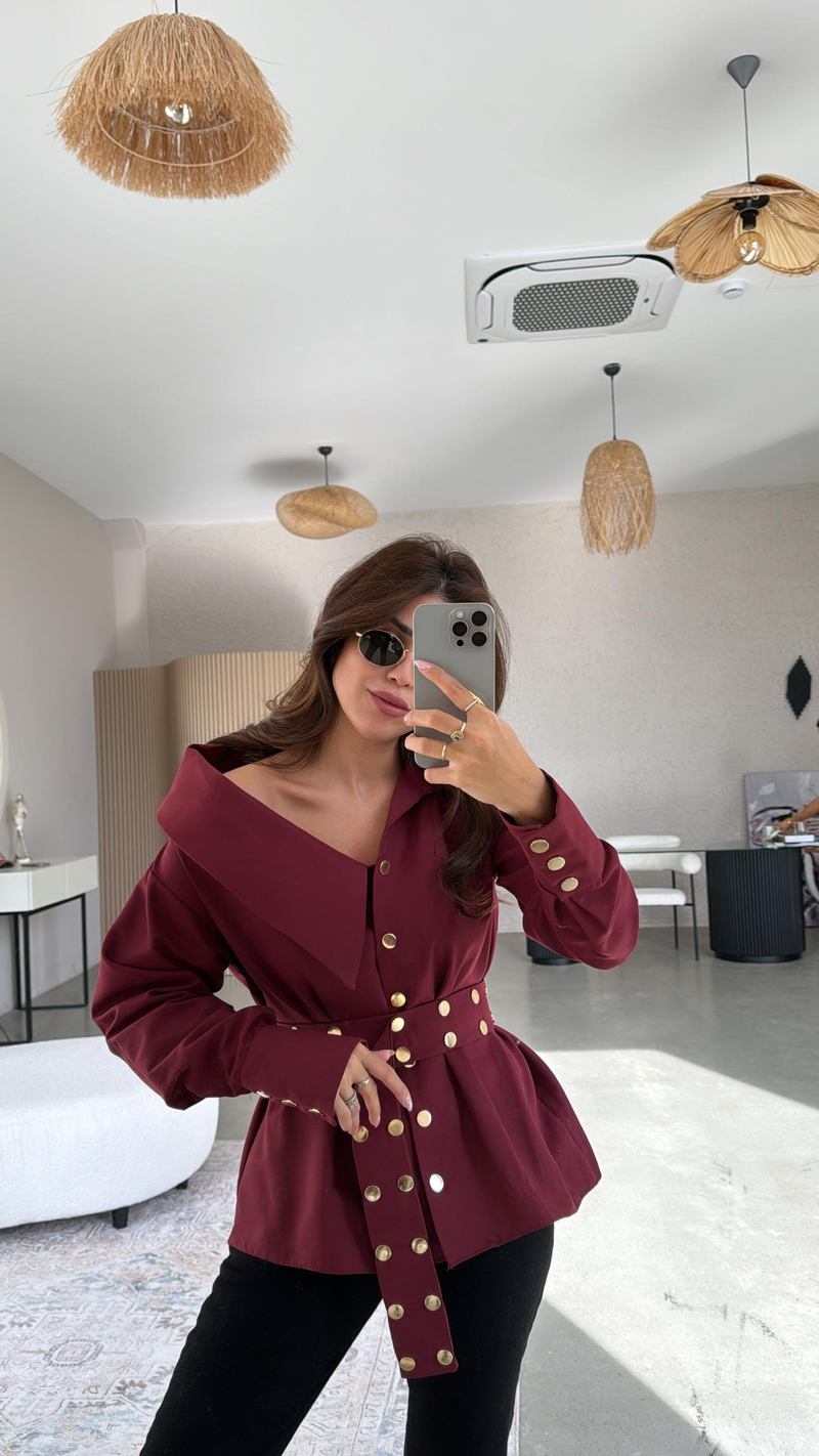 Bordo Gold Detaylı Tasarım Muadil Gömlek