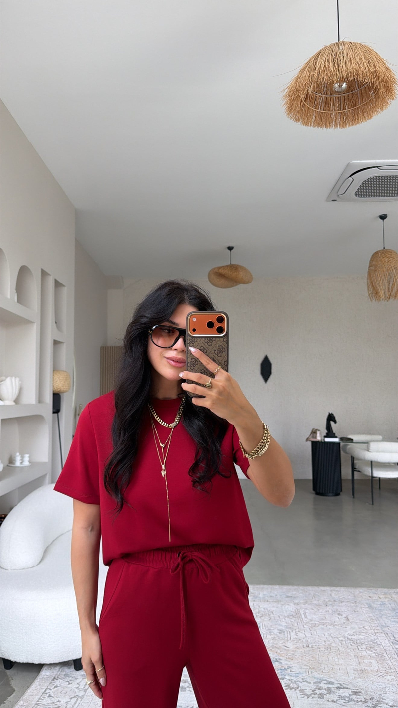 Bordo İnce Modal Bisiklet Yaka Alt Üst Takım