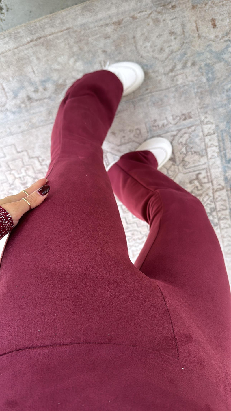 Bordo İspanyol Nubuk Pantolon