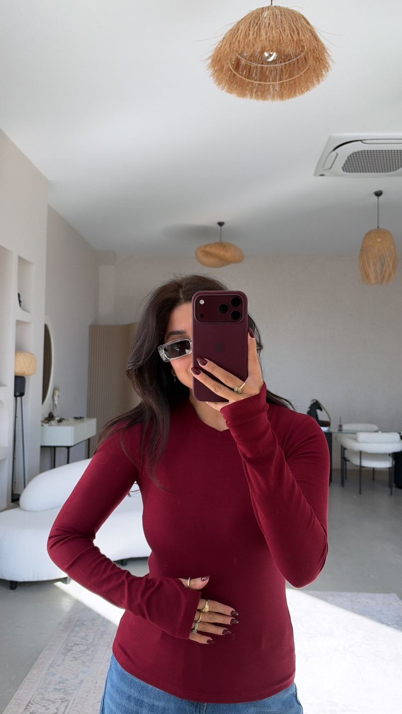 Bordo İthal Kumaş Parmak Geçme Body