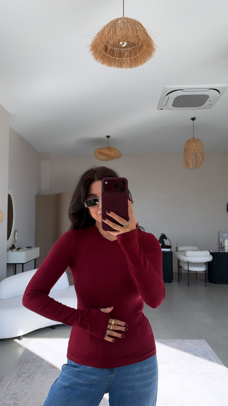 Bordo İthal Kumaş Parmak Geçme Body