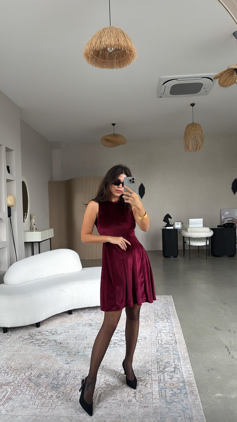 Bordo Kadife Kiloş Elbise