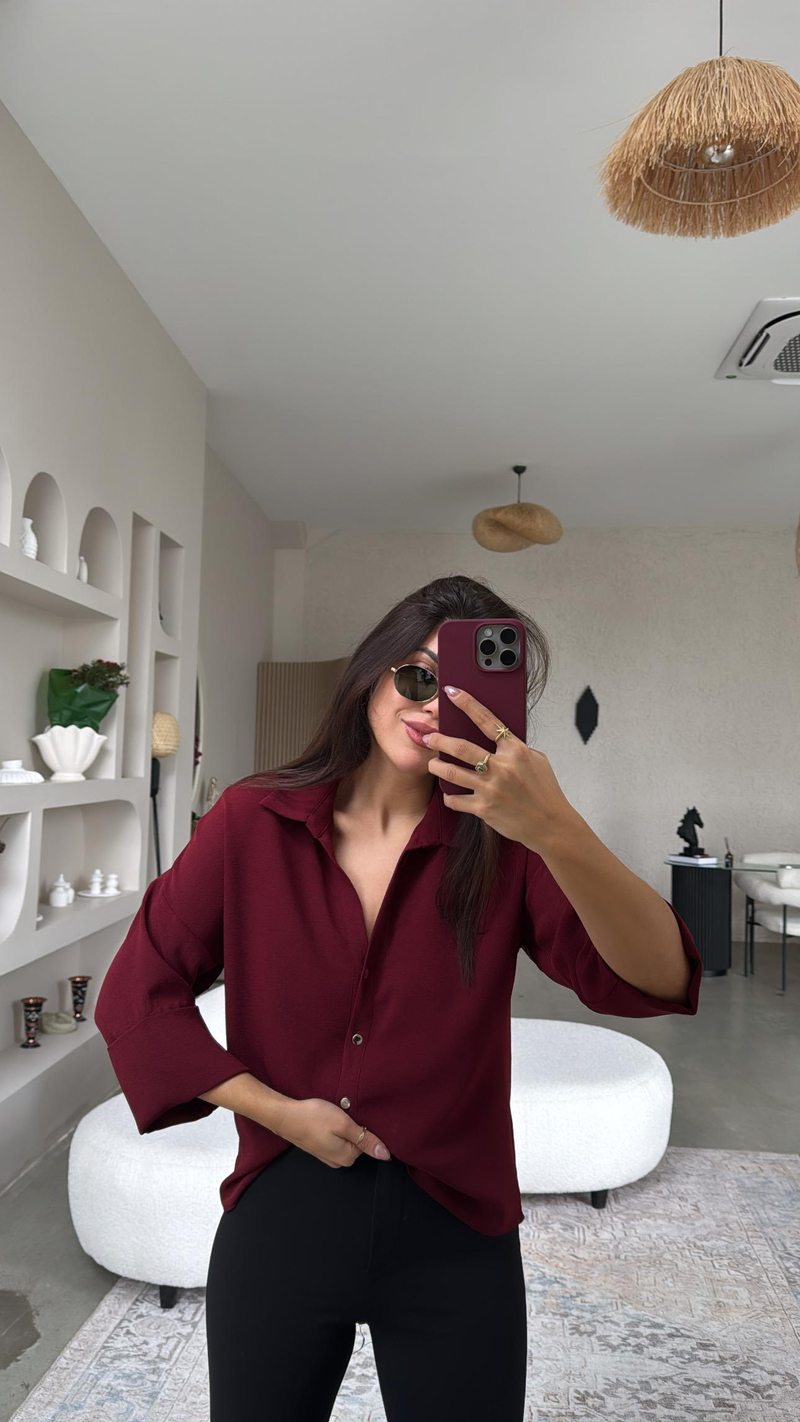 Bordo Krep Klasik Gömlek