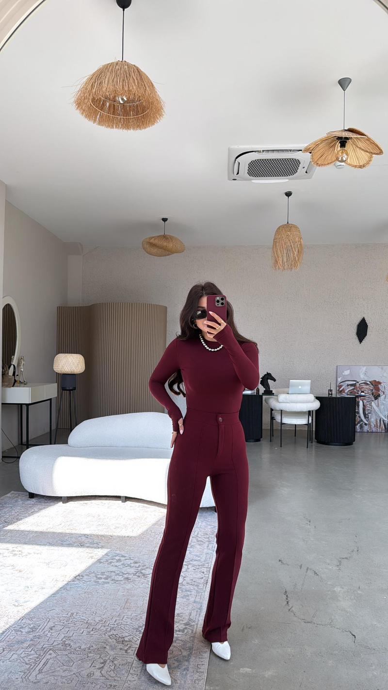 Bordo Likra Kumaş Pantolon