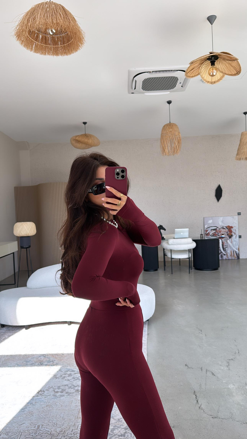 Bordo Likra Kumaş Pantolon