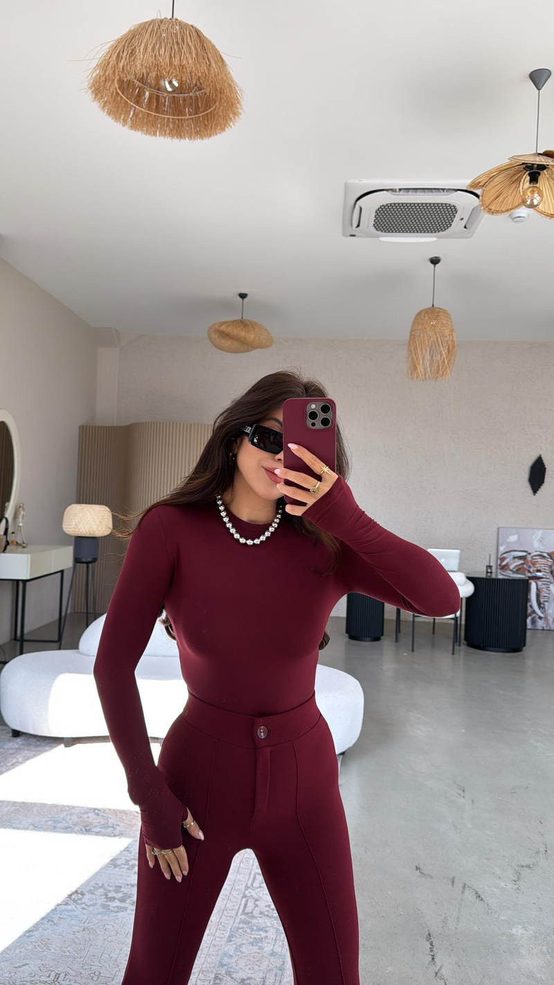 Bordo Likra Kumaş Pantolon