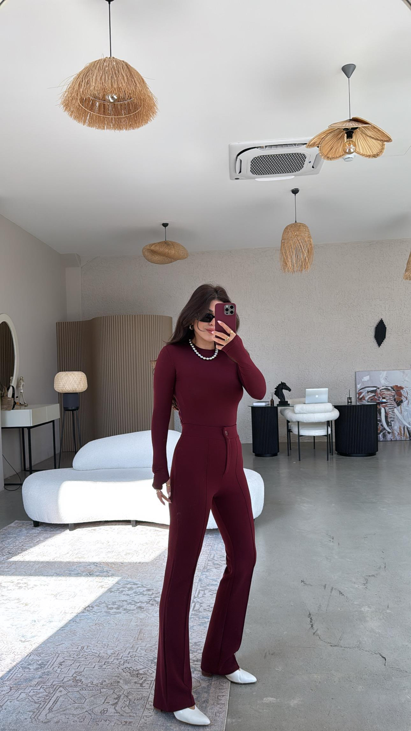 Bordo Likra Kumaş Pantolon