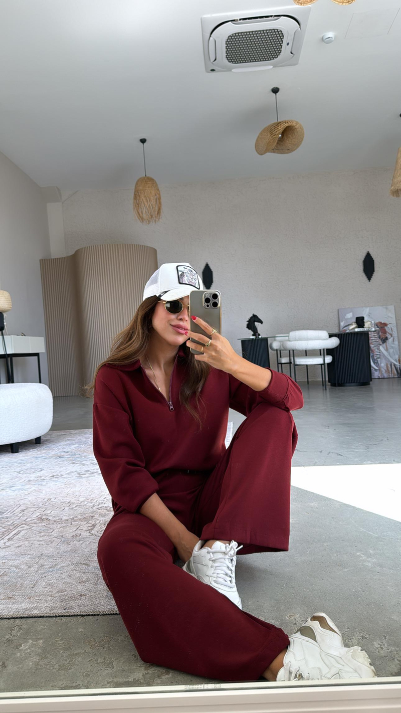 Bordo Modal Polo Yaka Takım