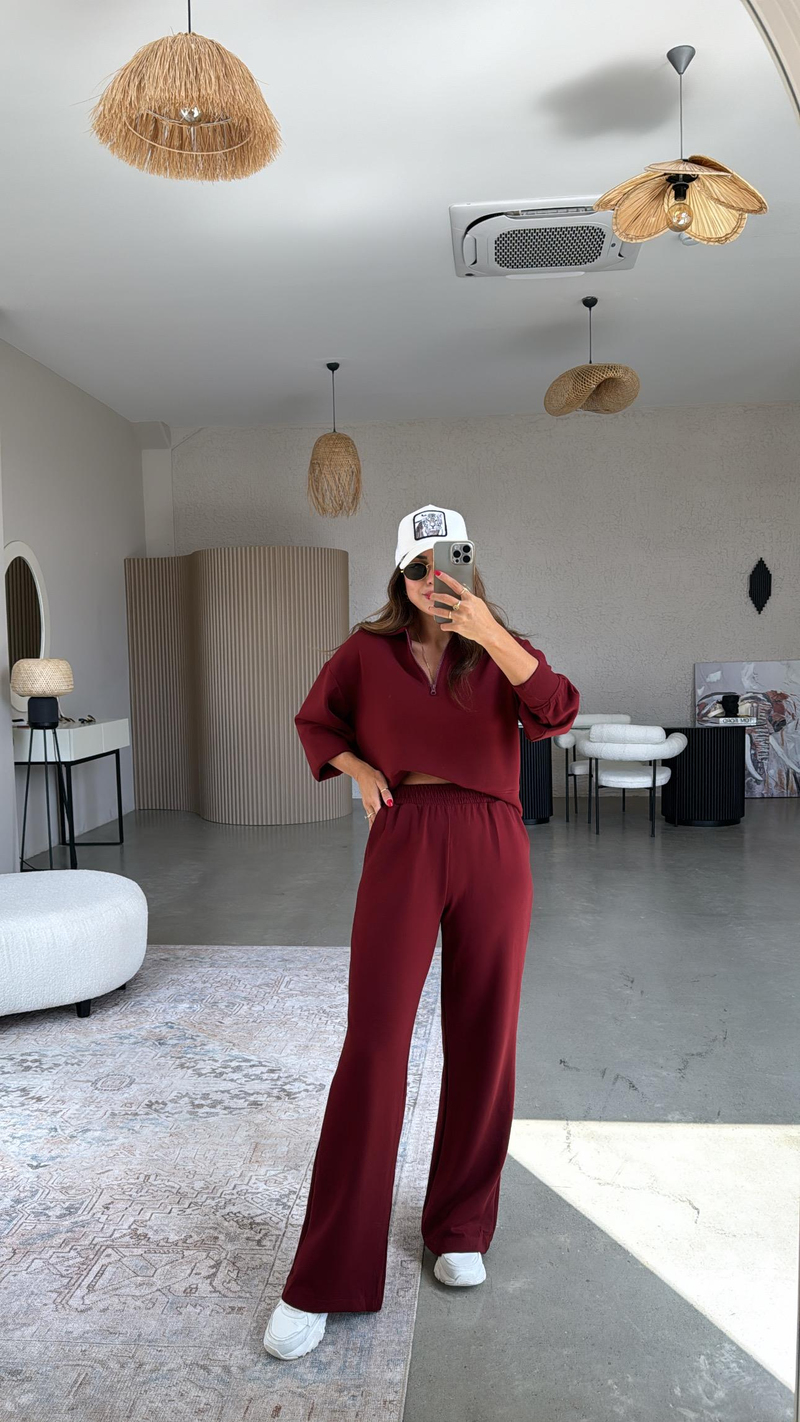 Bordo Modal Polo Yaka Takım