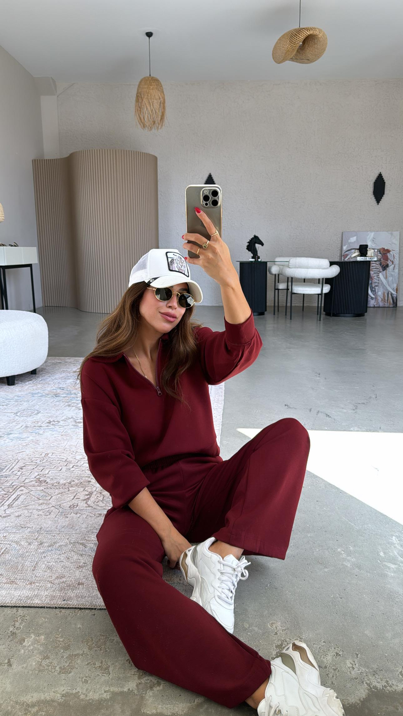 Bordo Modal Polo Yaka Takım