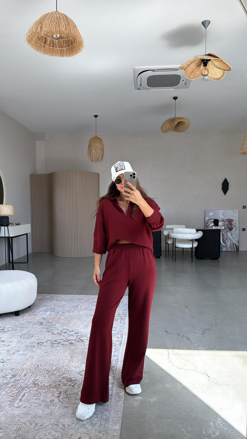 Bordo Modal Polo Yaka Takım