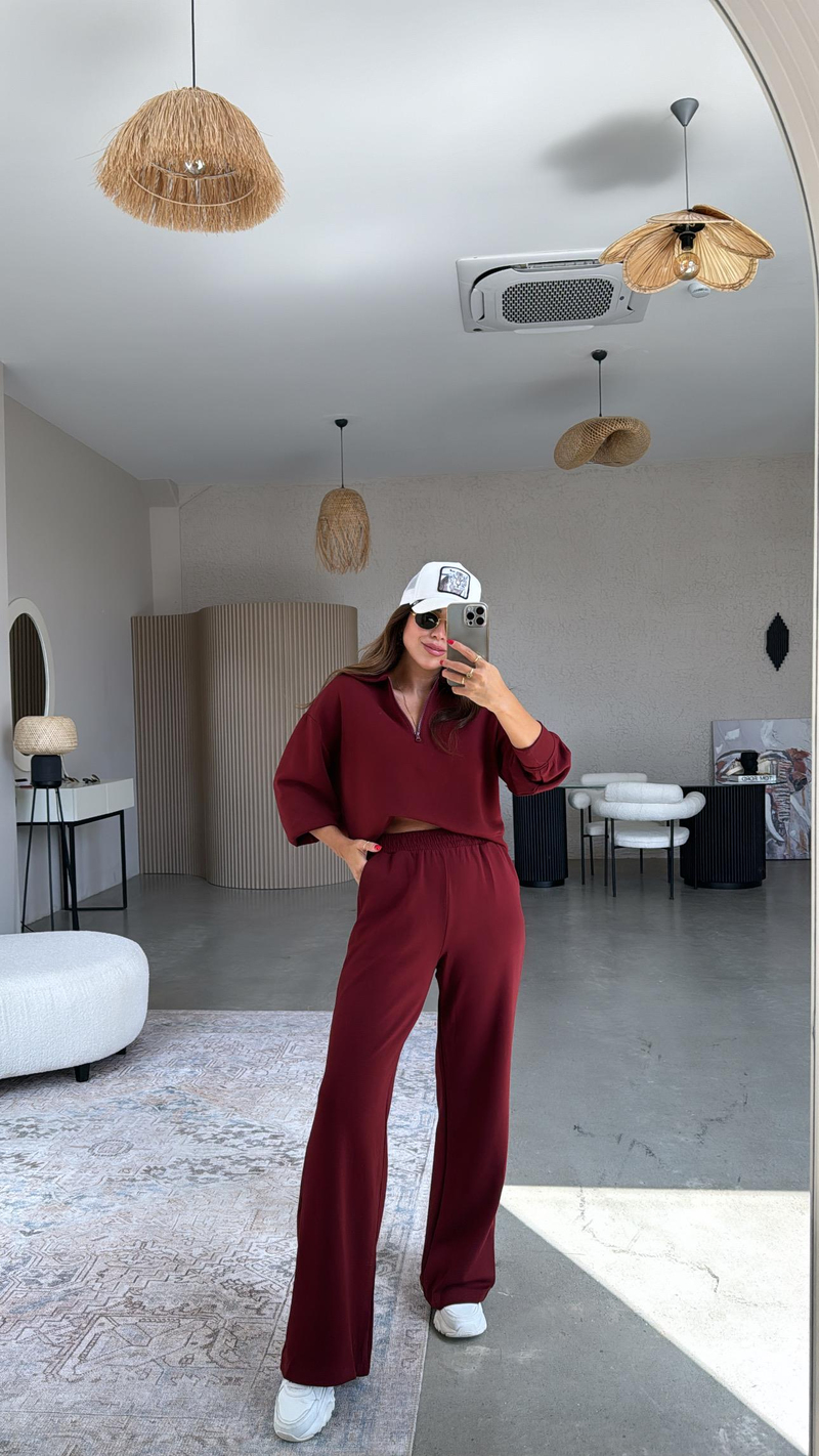 Bordo Modal Polo Yaka Takım