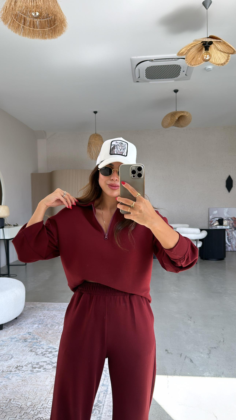Bordo Modal Polo Yaka Takım