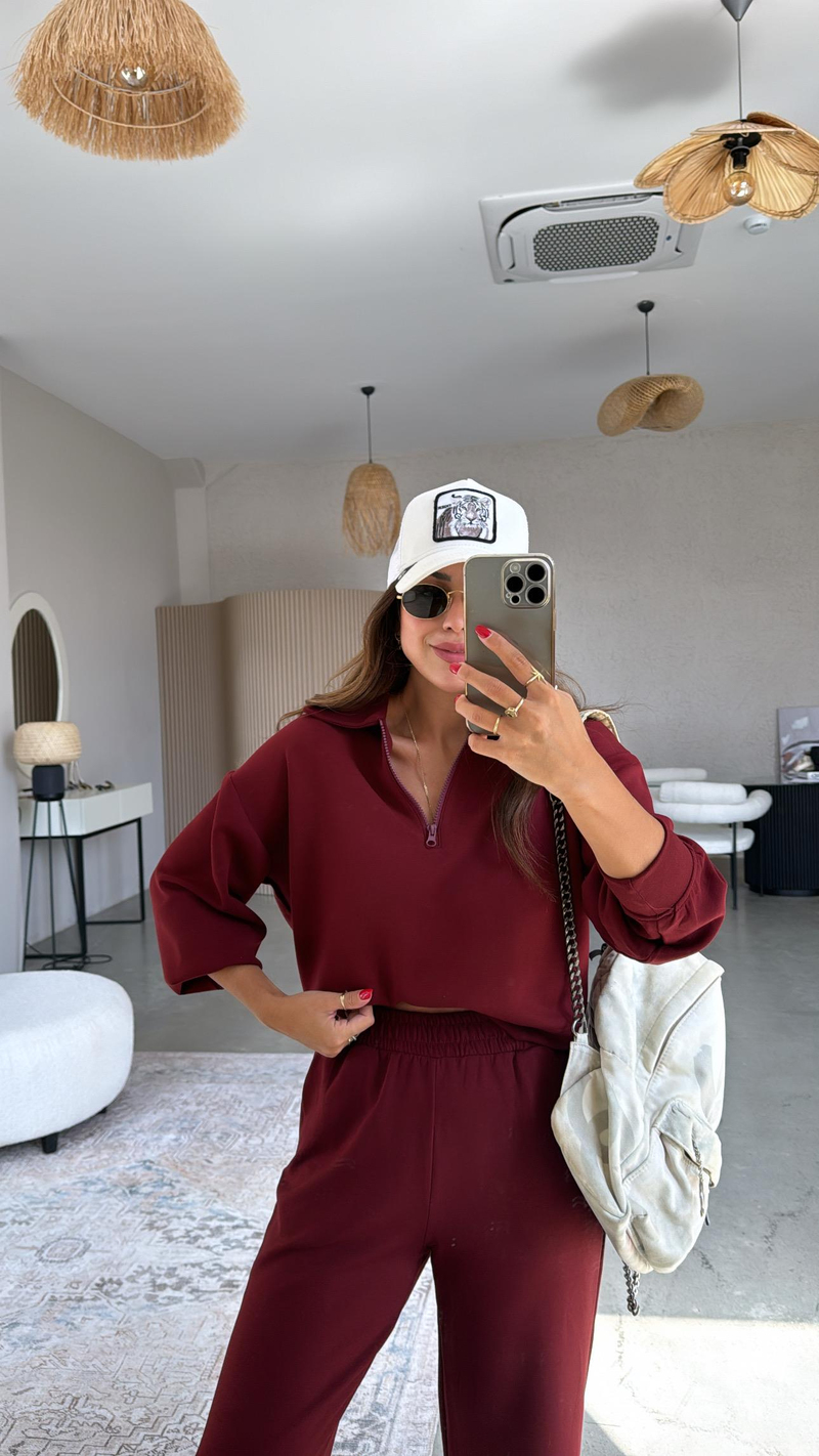 Bordo Modal Polo Yaka Takım