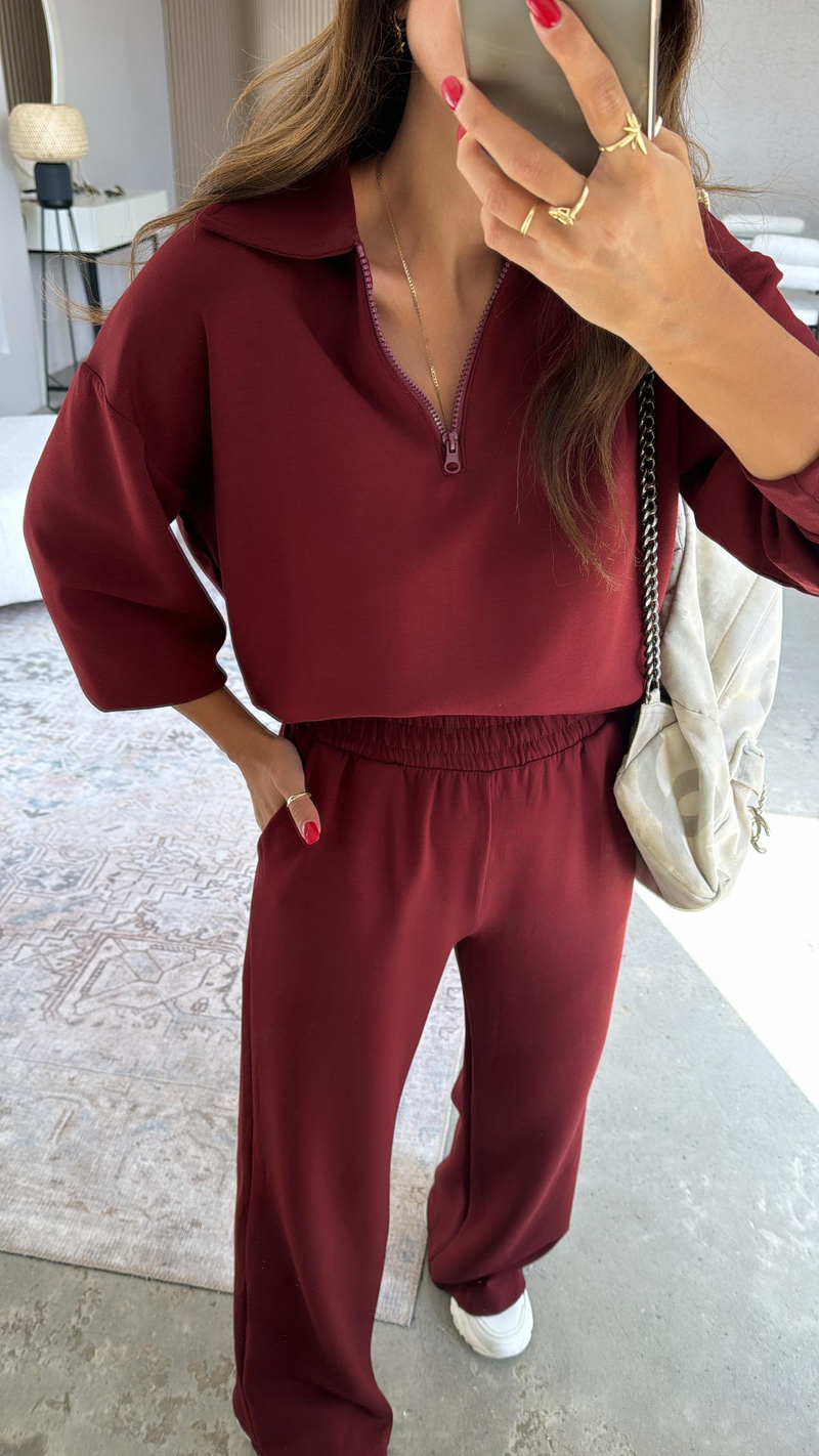 Bordo Modal Polo Yaka Takım