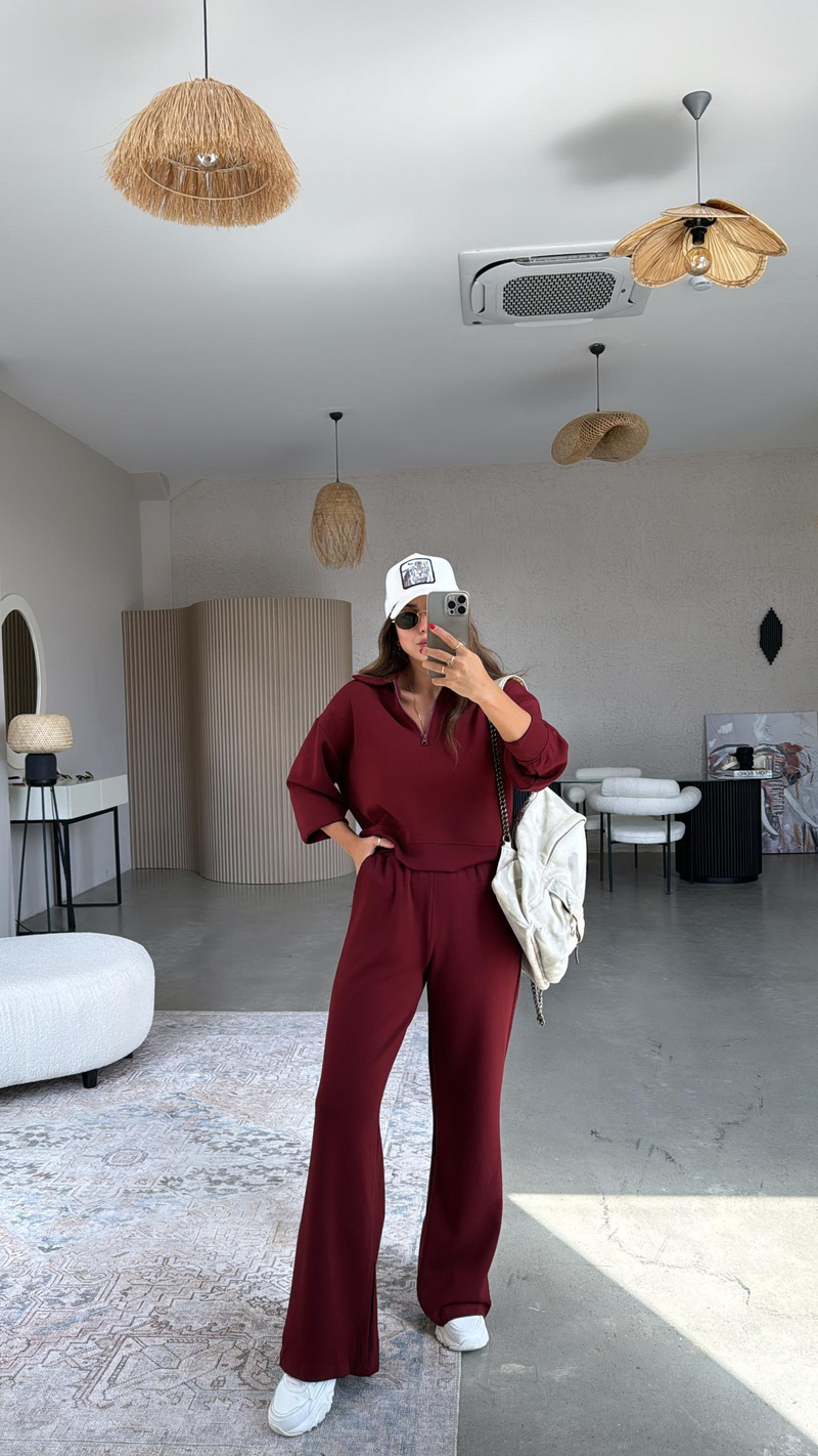 Bordo Modal Polo Yaka Takım