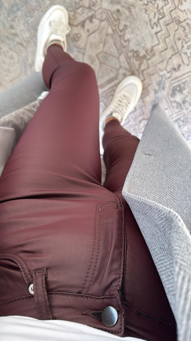 Bordo Mumlu Likralı Pantolon